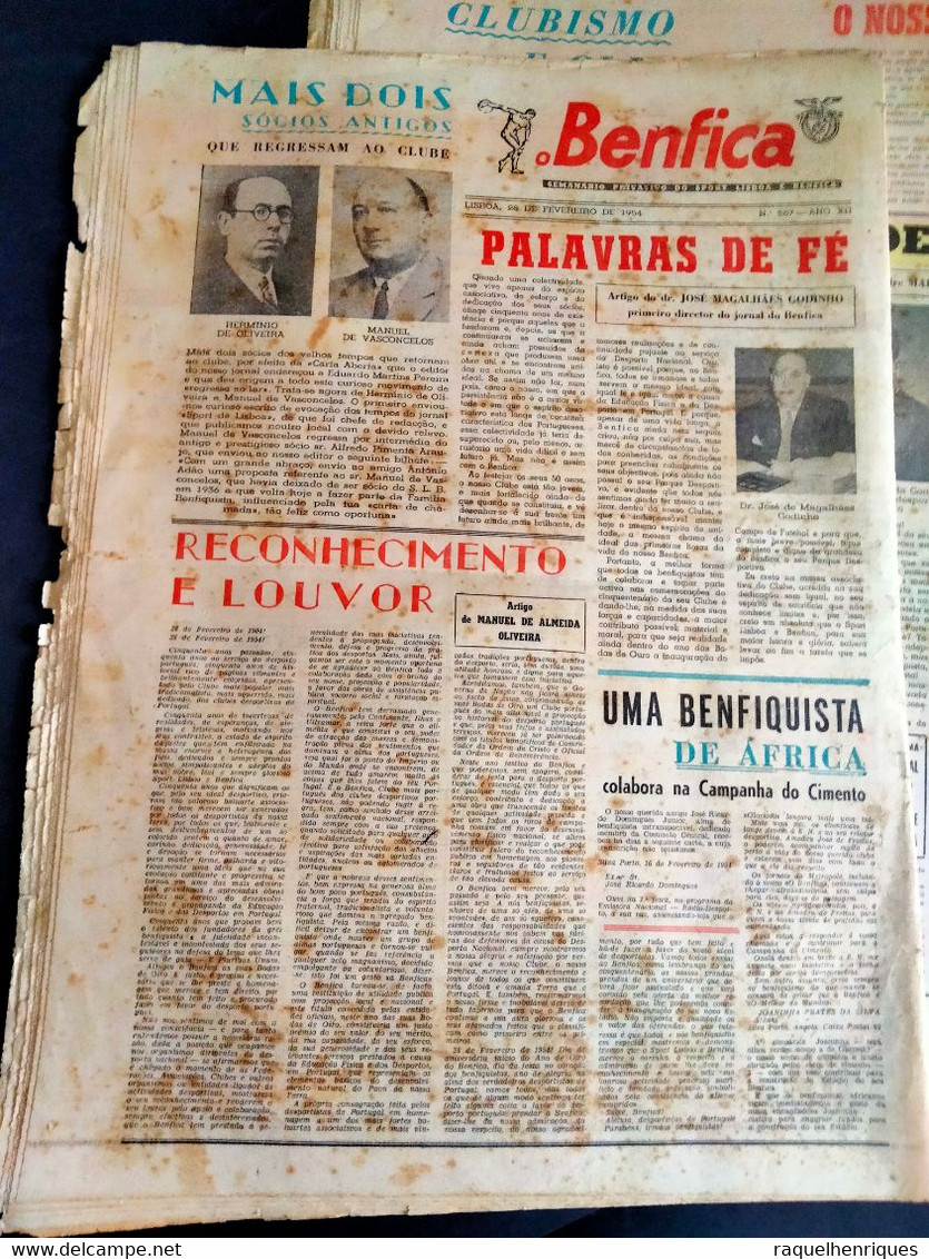 JORNAL O BENFICA - 28 de FEVEREIRO 1954 - NUMERO 587 - BODAS DE OURO - 2 JORNAIS 63 PAGINAS - RARO