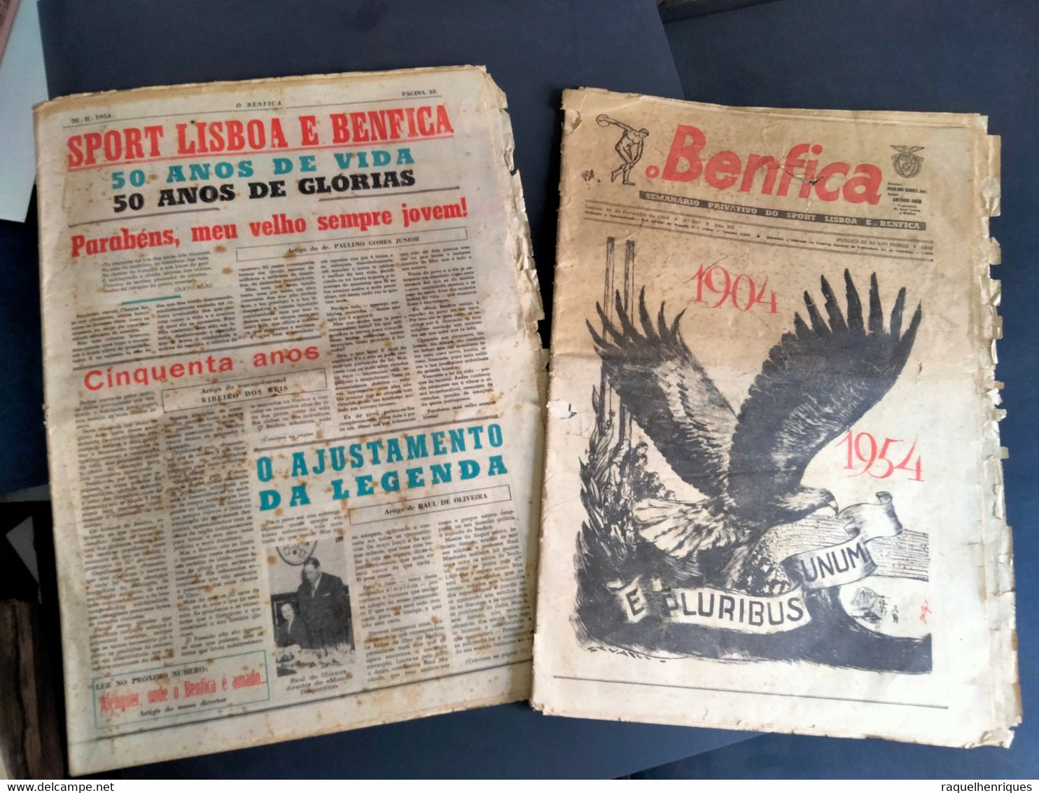 JORNAL O BENFICA - 28 de FEVEREIRO 1954 - NUMERO 587 - BODAS DE OURO - 2 JORNAIS 63 PAGINAS - RARO