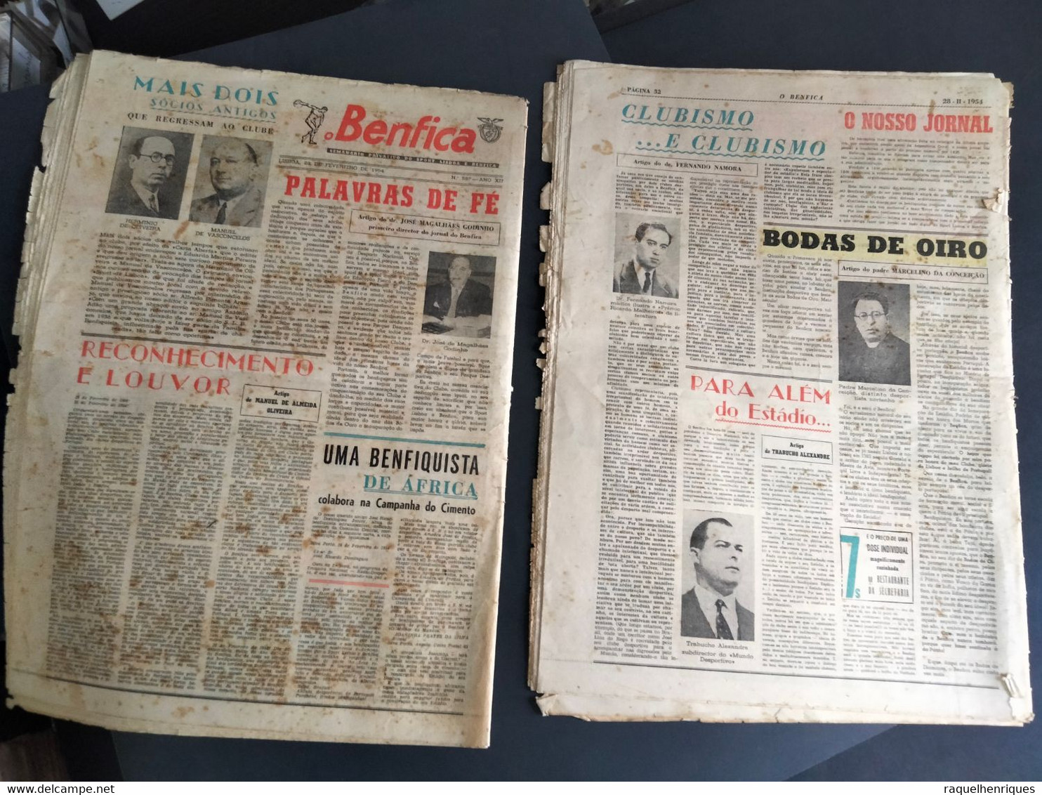 JORNAL O BENFICA - 28 de FEVEREIRO 1954 - NUMERO 587 - BODAS DE OURO - 2 JORNAIS 63 PAGINAS - RARO