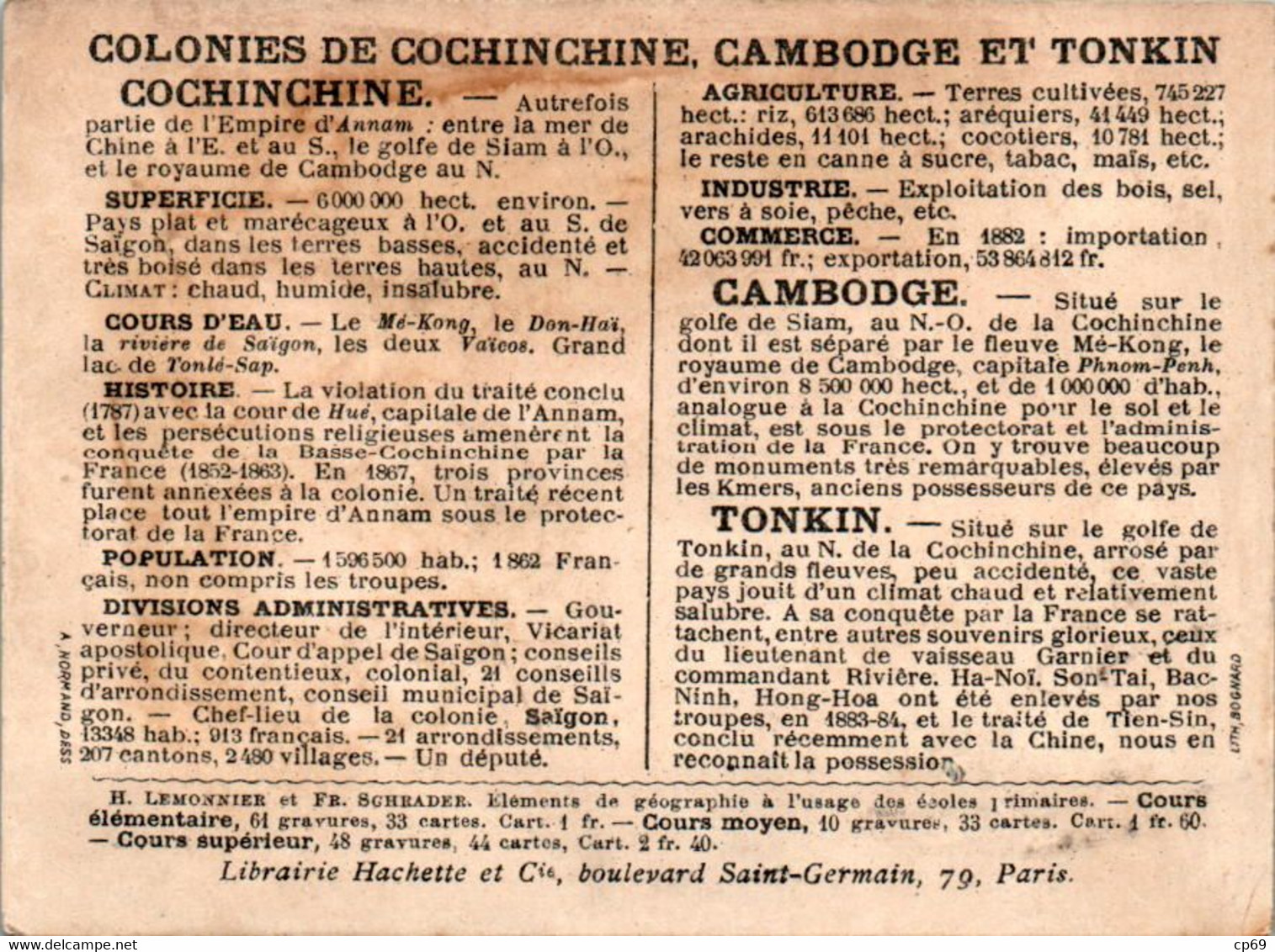 Chromo Cochinchine Française Ancienne Colonie Française Tonkin Annam Cambodge Asie Asiatique Siam Pnom-Pen Saïgon B.Etat - Other & Unclassified