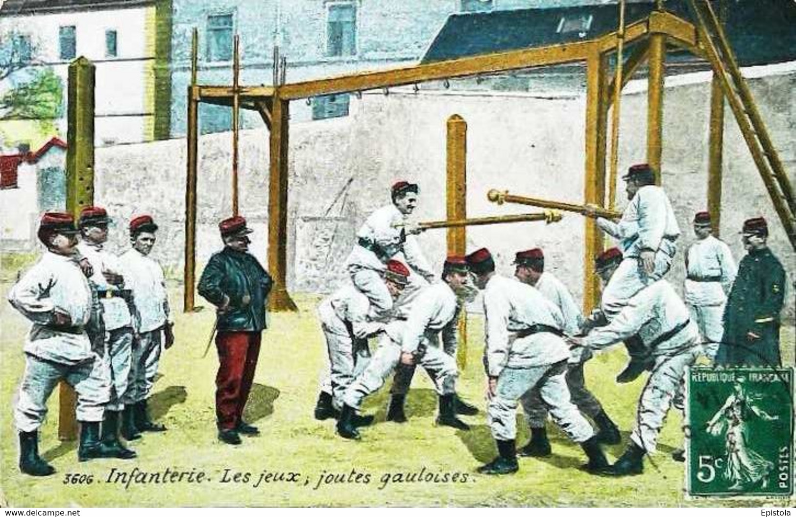 ► Cpa 1914 Camp Caserne Militaire  - Les Jeux - La "JOUTE GAULOISE" - Regionale Spiele