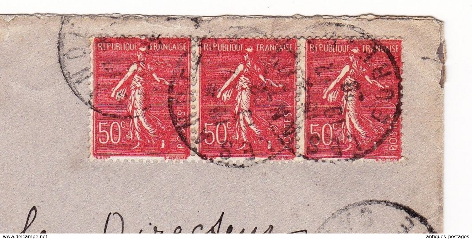 Lettre Recommandée 1920 Les Andelys Eure Semeuse 50c Bande De 3 - 1903-60 Sower - Ligned