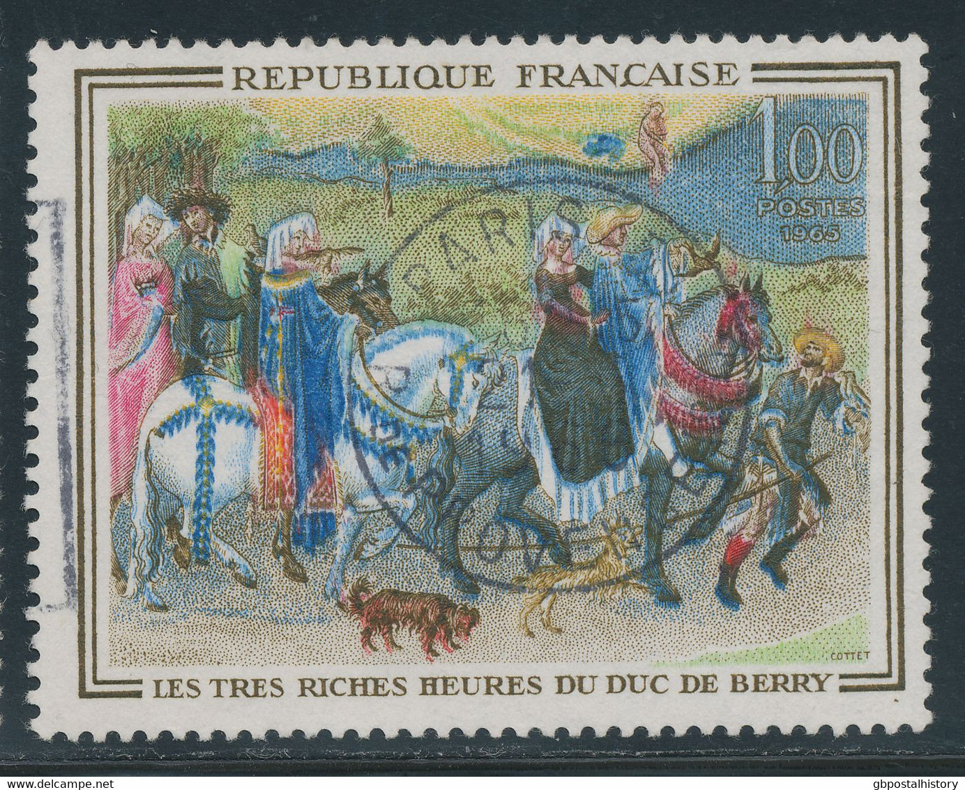 FRANKREICH 1965, Gemälde "Falkenjagd" Postfr. Kab.-Stück, ABART: Fehlende Farben - Unused Stamps