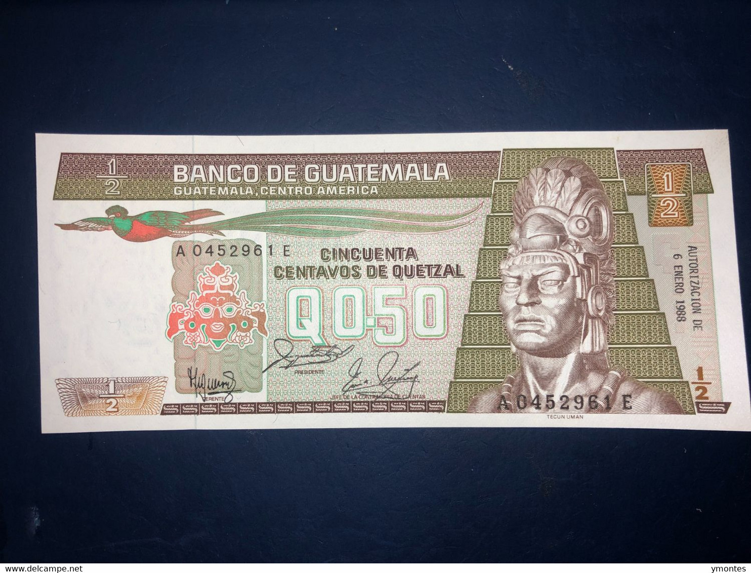 UNC Guatemala Banknote P65 ( 01/06/1988) 50 Cents Quetzal - Guatemala