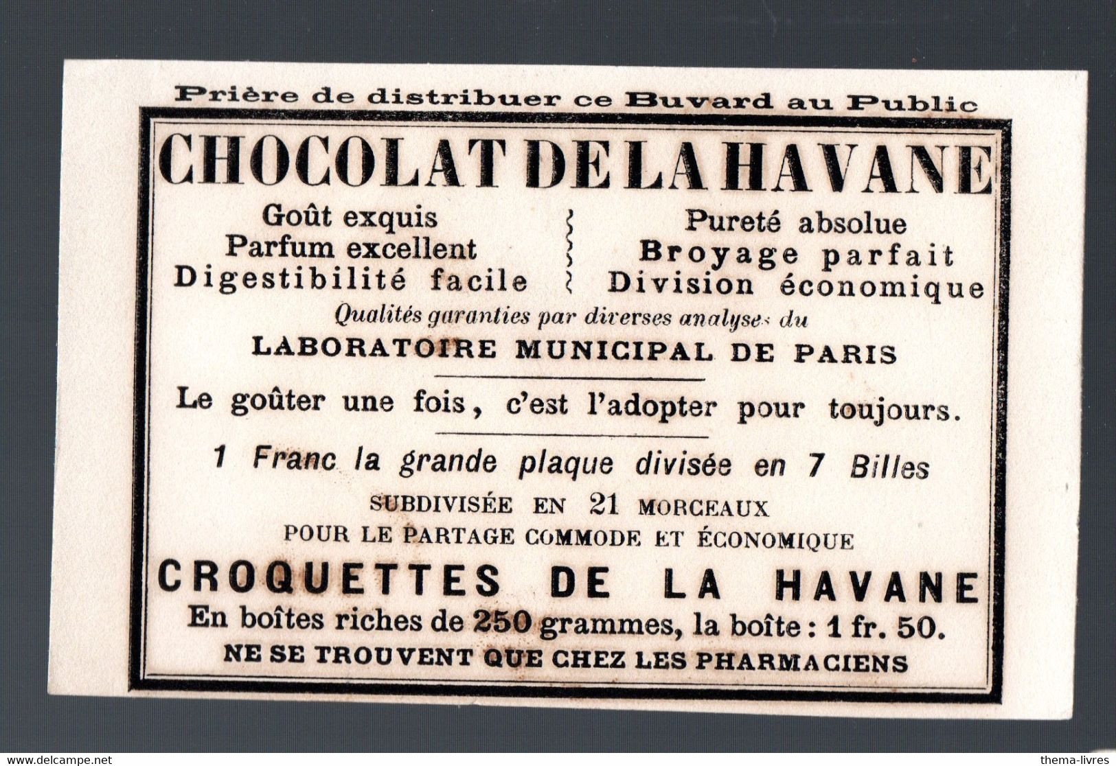 Petit Buvard Ancien :  CHOCOLAT DE LA HAVANE  (PPP30400) - Alimentaire