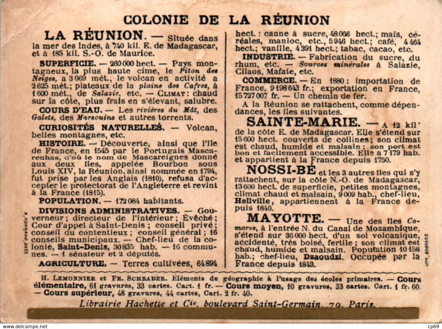 Chromo Département Français Île De La Réunion Océan Indien Île Bourbon La Bernica Saint-Pierre Saint-Denis Salazie B.E - Altri & Non Classificati