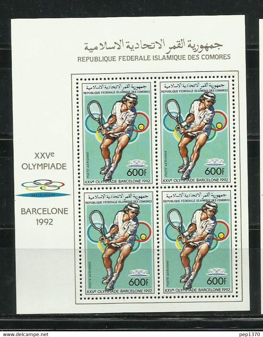 COMORES 1987 - OLYMPICS DE BARCELONA 92 - TENNIS (RARE) - MINI SHEET IN BLOCK OF 4 - Comores (1975-...)