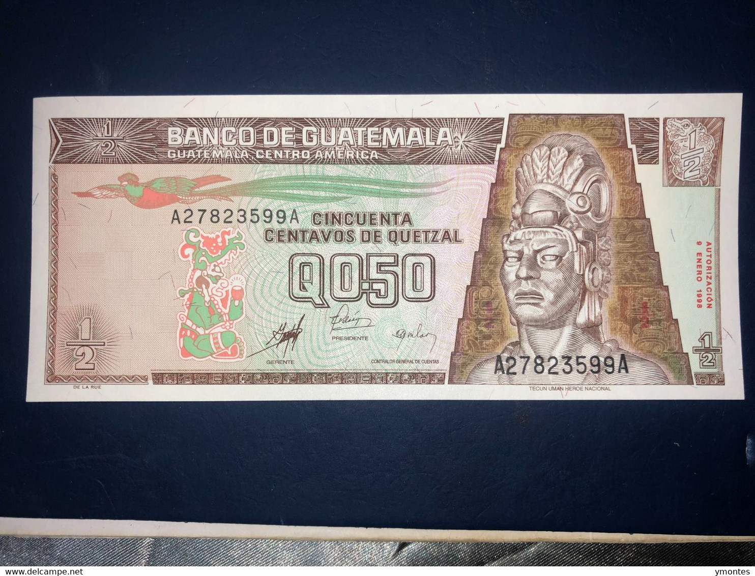 UNC Guatemala Banknote P96 ( 08/28/1996) 50 Cents Quetzal - Guatemala