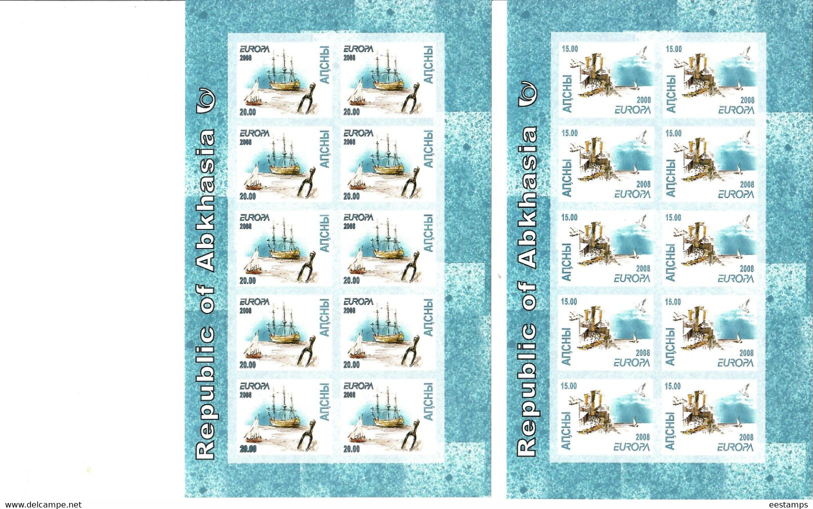 Abkhazia . EUROPA CEPT 2008. Letter Writing (Sailboats, Pigeons). Imperf. 2 M/S Of 10 - 2008