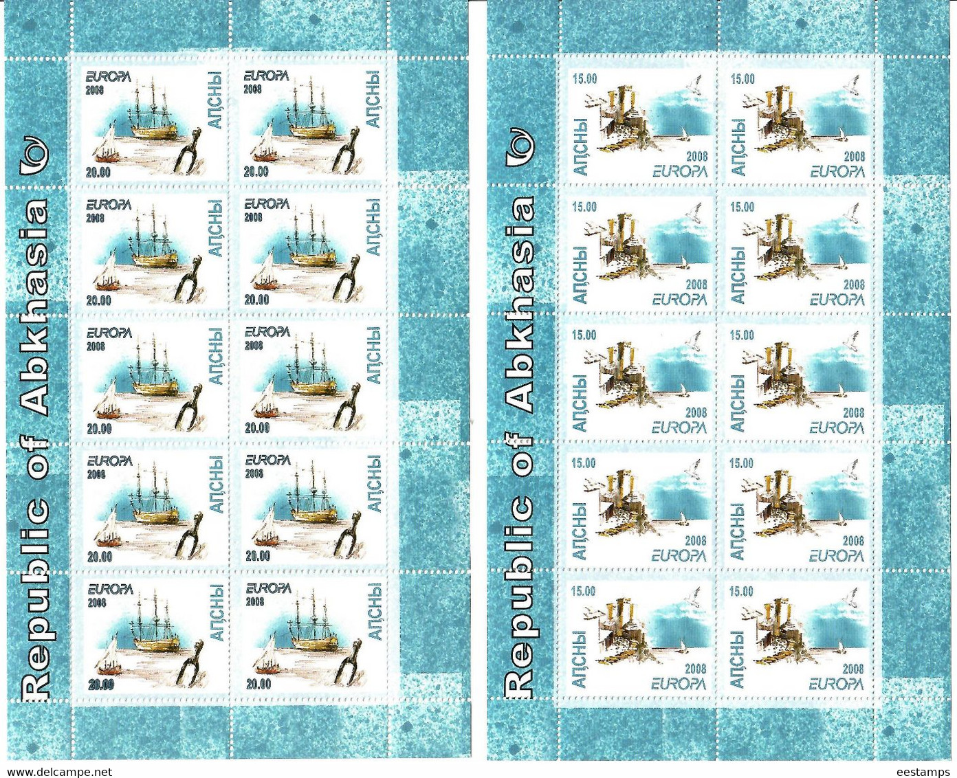 Abkhazia . EUROPA CEPT 2008. Letter Writing (Sailboats, Pigeons). 2 M/S Of 10 - 2008