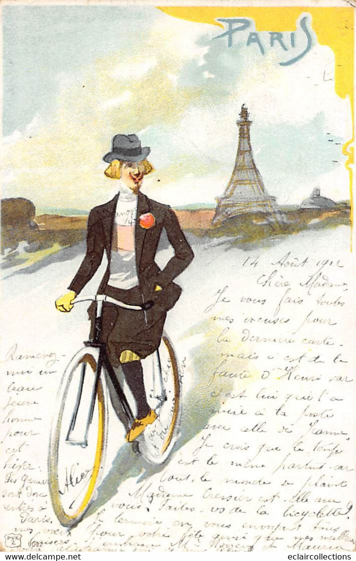 Thème:  Cyclisme.  Scène. Type  Paris. Tour Eiffel   Illustré Par : Rossetti   (voir Scan) - Radsport