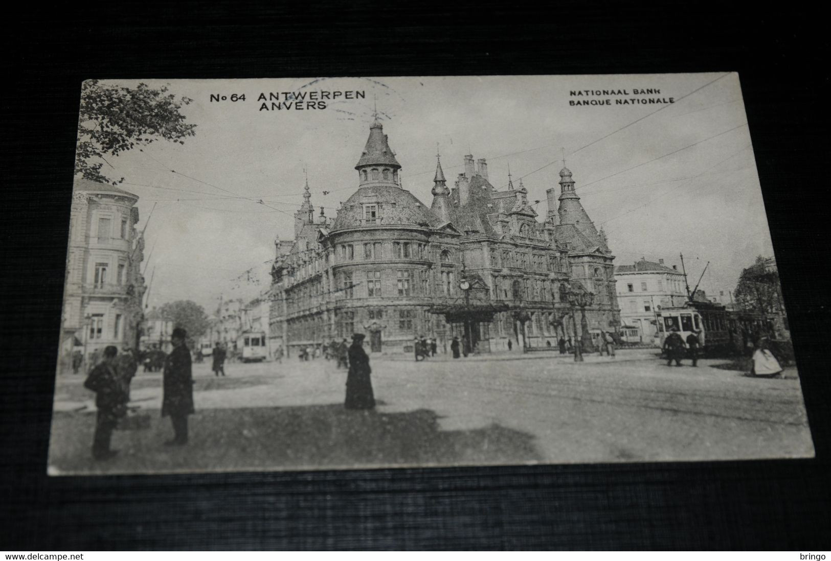 29657-                ANTWERPEN  ANVERS, BANQUE NATIONALE PHOTO STÉRÉO ORIGINALE - 1913 / TRAM - Antwerpen