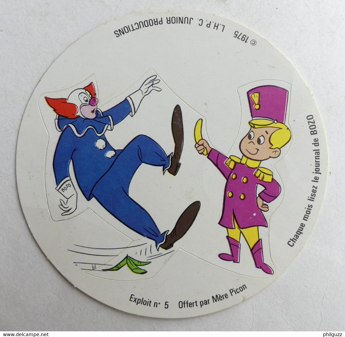 AUTOCOLLANT MERE PICON BOZO LE CLOWN EXPLOIT N°5 1975 - Stickers