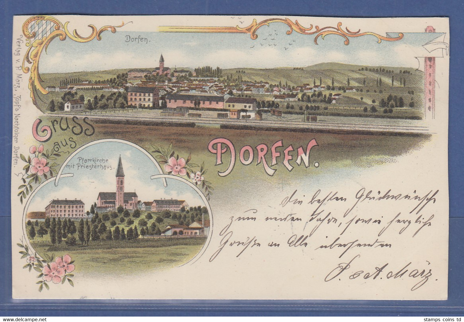 AK Gruss Aus Dorfen Ansicht Mit Bahnlinie, Pfarrkirche , Gelaufen 1897 - Other & Unclassified