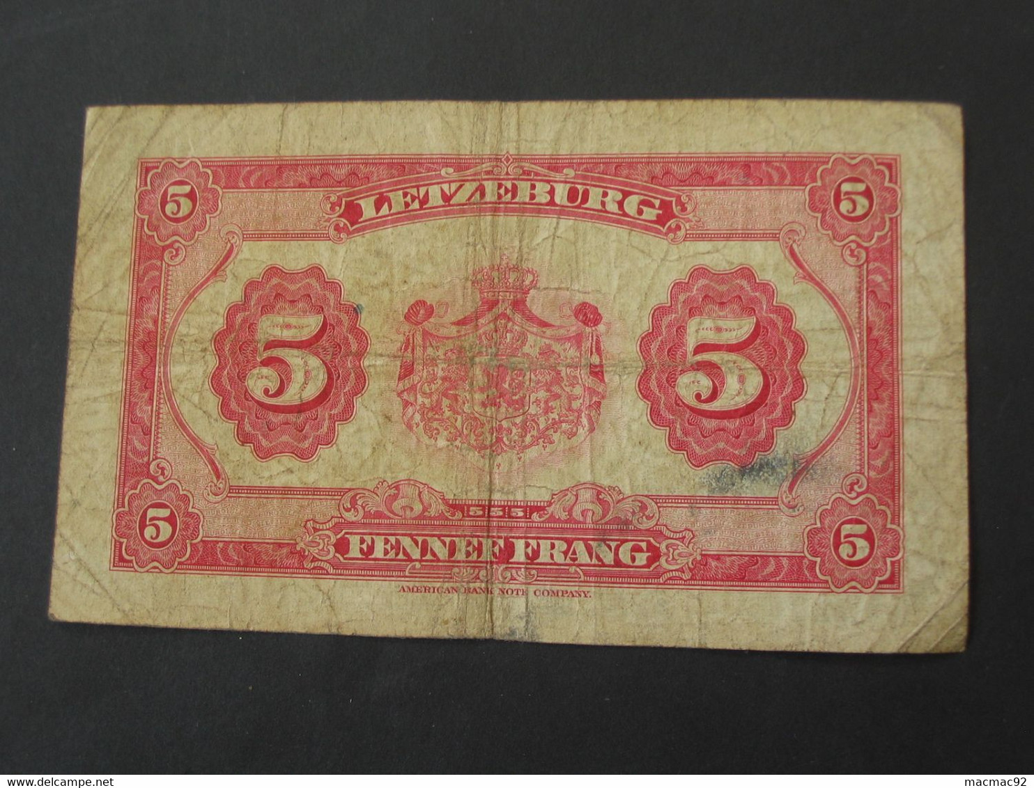 5 Francs -  FENNEF FRANG  GRAND DUCHE DE LUXEMBOURG   **** EN  ACHAT IMMEDIAT  **** - Luxembourg