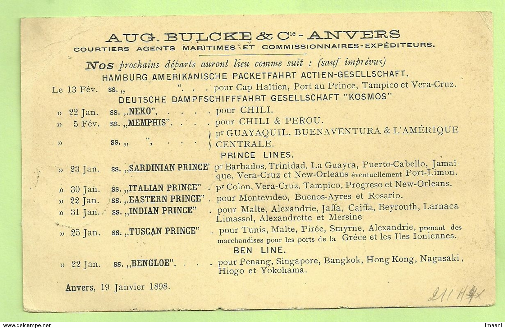 56 Op Kaart Met Firmaperforatie (perfin) "AB&C" Van AUG.BULCKE & Cie / ANVERS (3548 - 1863-09