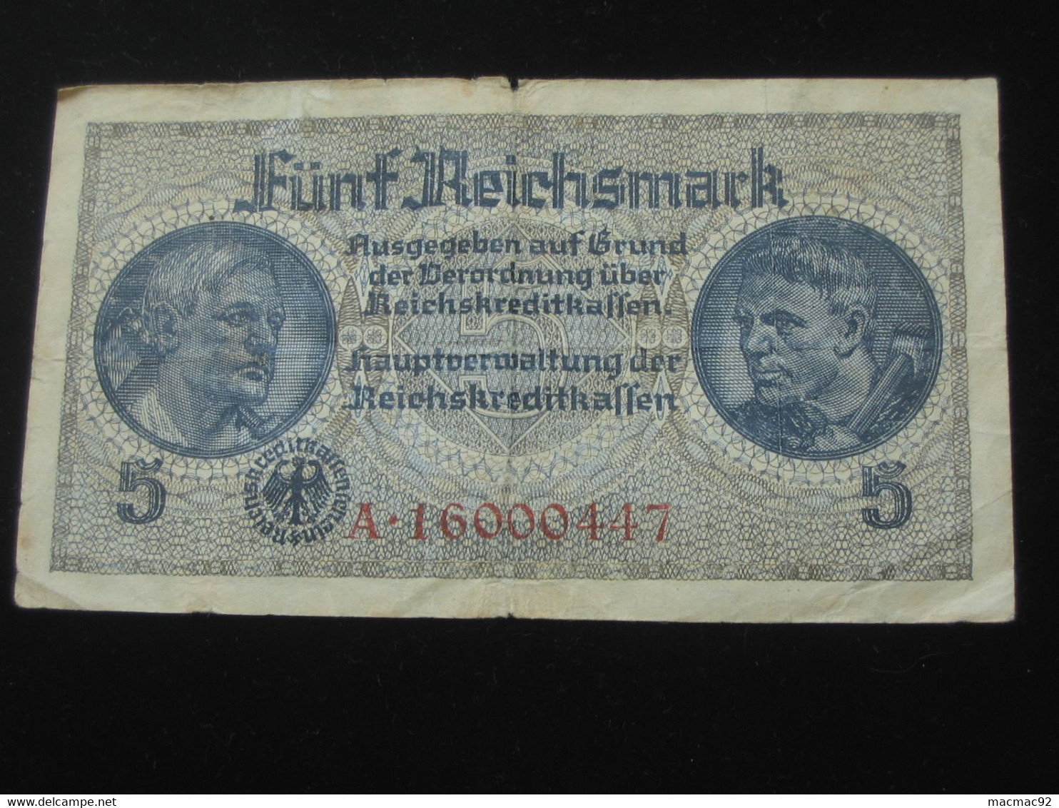 5 Funf Reichsmark 3 Eme Reich - Billet RARE !!!!   ***** EN ACHAT IMMEDIAT ***** - 5 Reichsmark