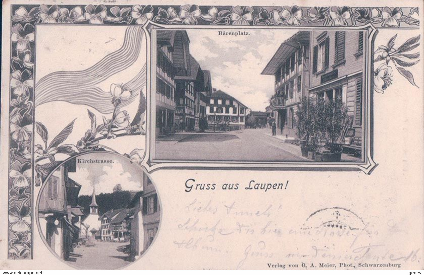 Gruss Aus Laupen BE, Kirchstrasse Und Bärenplatz (9.11.1903) - Laupen