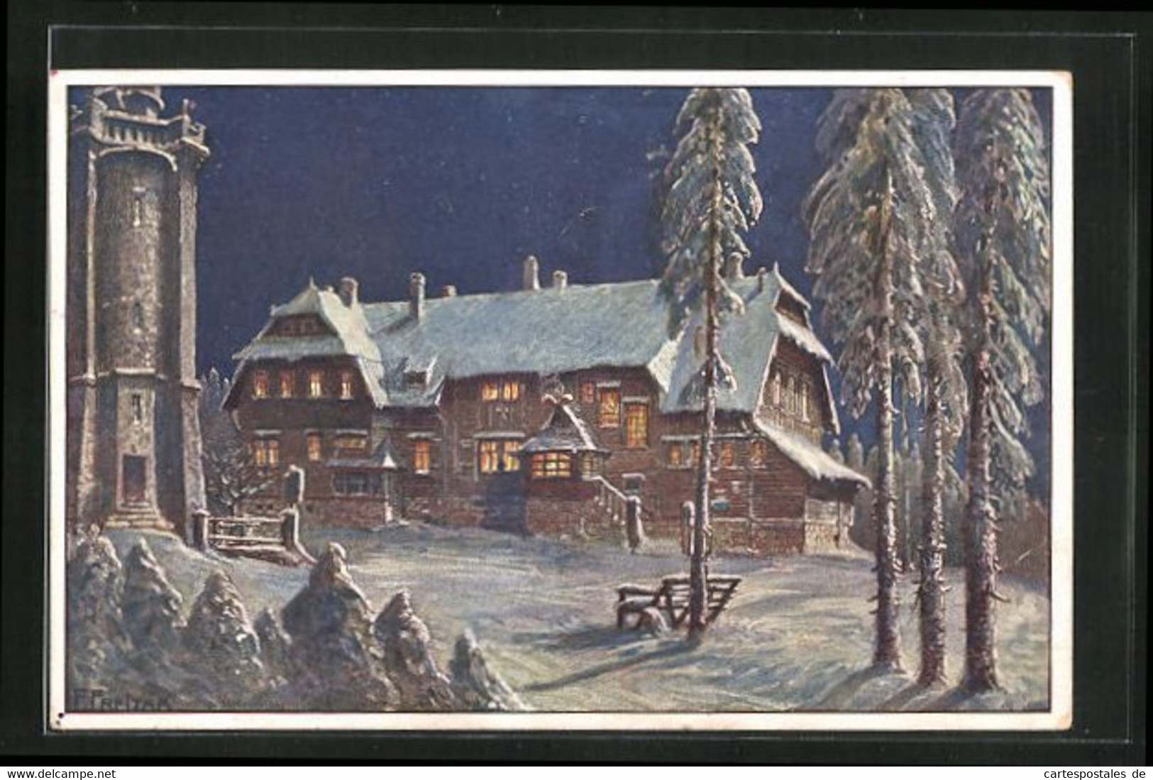 AK Auersberg, Gasthaus & Turm Im Winter - Auersberg