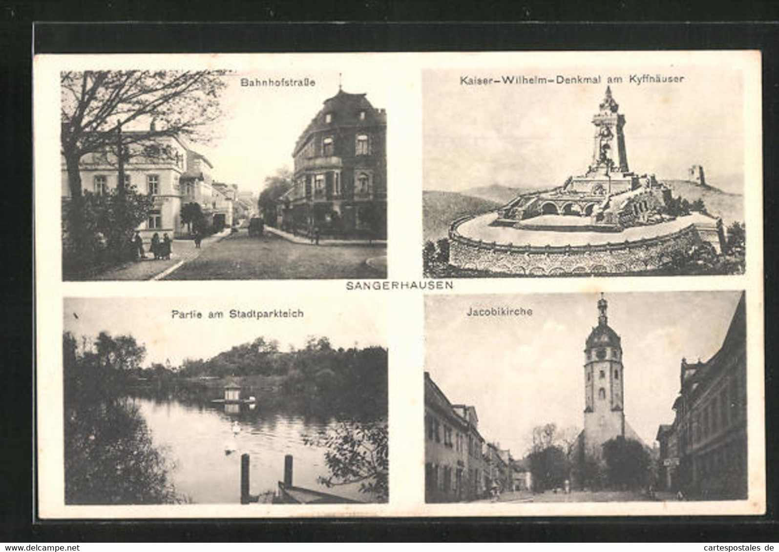 AK Sangerhausen, Bahnhofstrasse, Kaiser Wilhelm Denkmal & Jacobikirche - Sangerhausen