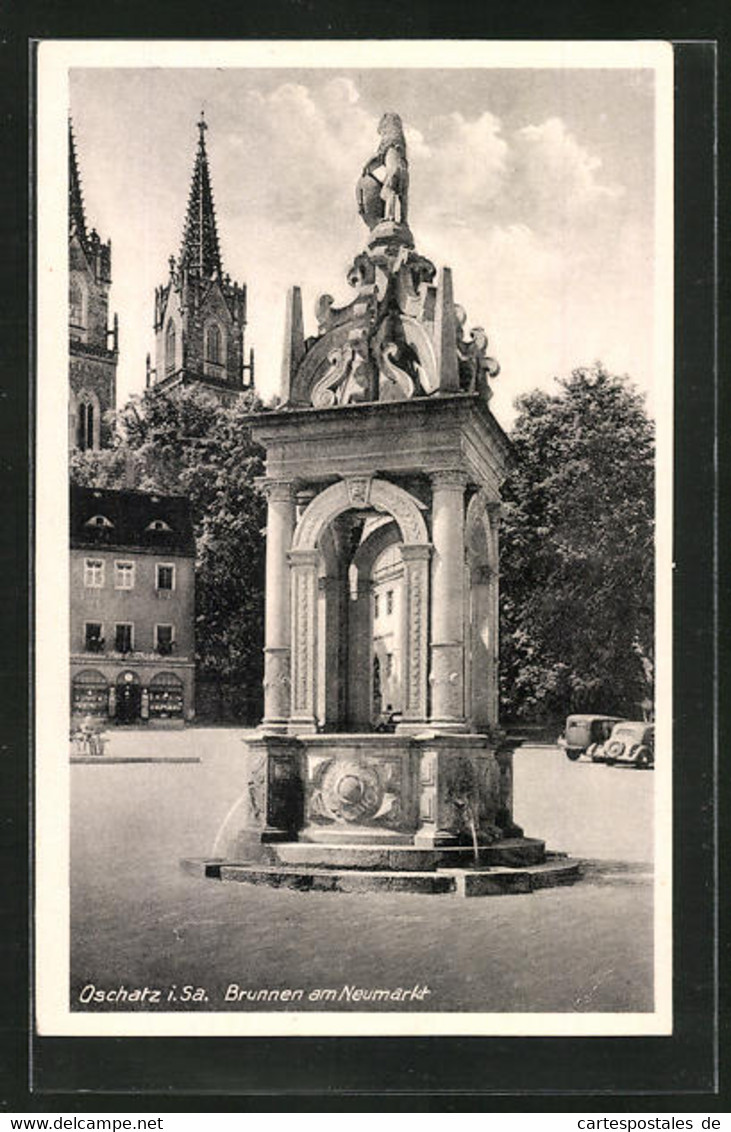 AK Oschatz I. Sa., Brunnen Am Neumarkt - Oschatz