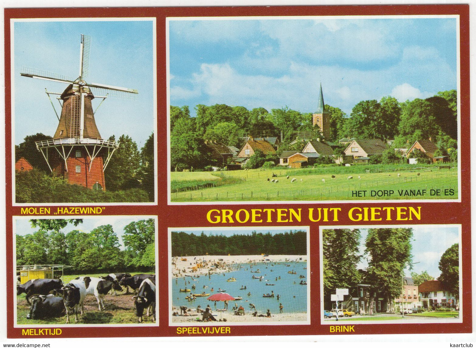 Gieten - Molen 'Hazewind', Melktijd, Speelvijver, Brink, Dorp Vanaf De Es - (Drenthe, Holland) - Gieten