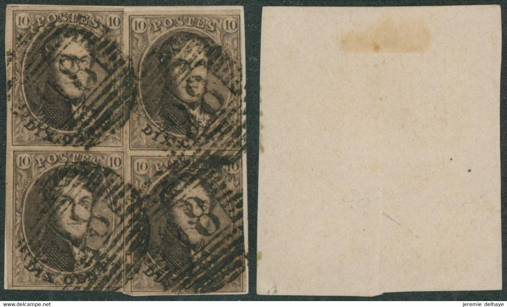 Médaillon - Deux Paires 10C Brun Assemblée Sur Fragment Pour Formé Un Bloc De 4 Obl P98 "Puers" - 1849-1865 Médaillons (Autres)