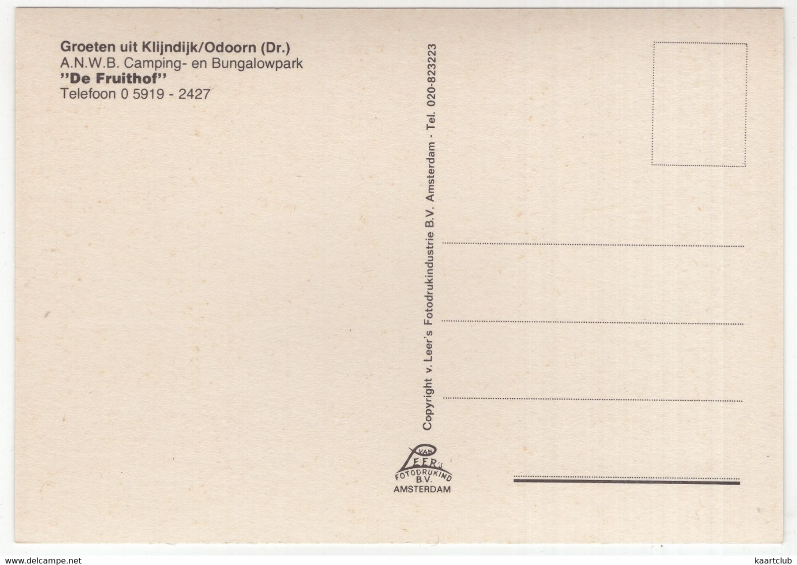 Klijndijk, Odoorn - A.N.W.B. Camping En Bungalowpark 'De Fruithof' - (Drenthe, Holland) - HUISJE, CARAVANS - Odoorn