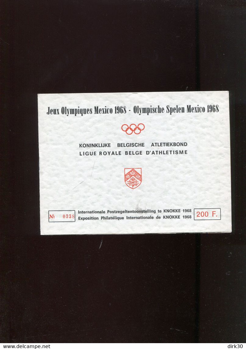 Belgie Erinno E105 Booklet Sports Athletics Olympics MEXICO 1968  OCB 35&euro; RR Oplage 1000 !!! (nr 338 PAAR) - Erinnofilie [E]