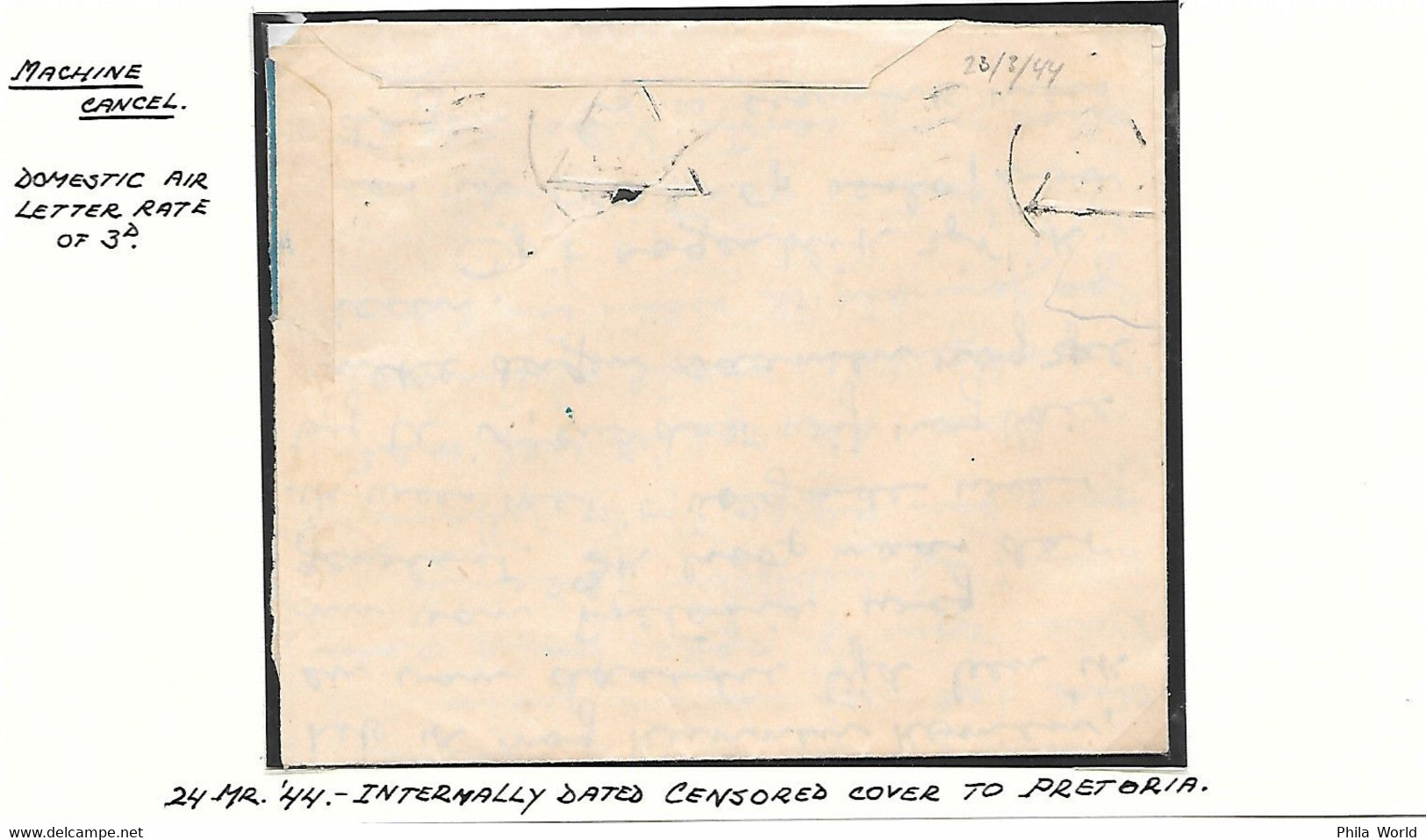 MARITIME MAIL WW2 JH Triangle Machine Cancel DURBAN 1944 WW2 Air Letter Card SOUTH AFRICA British NAVAL Censored - Covers & Documents
