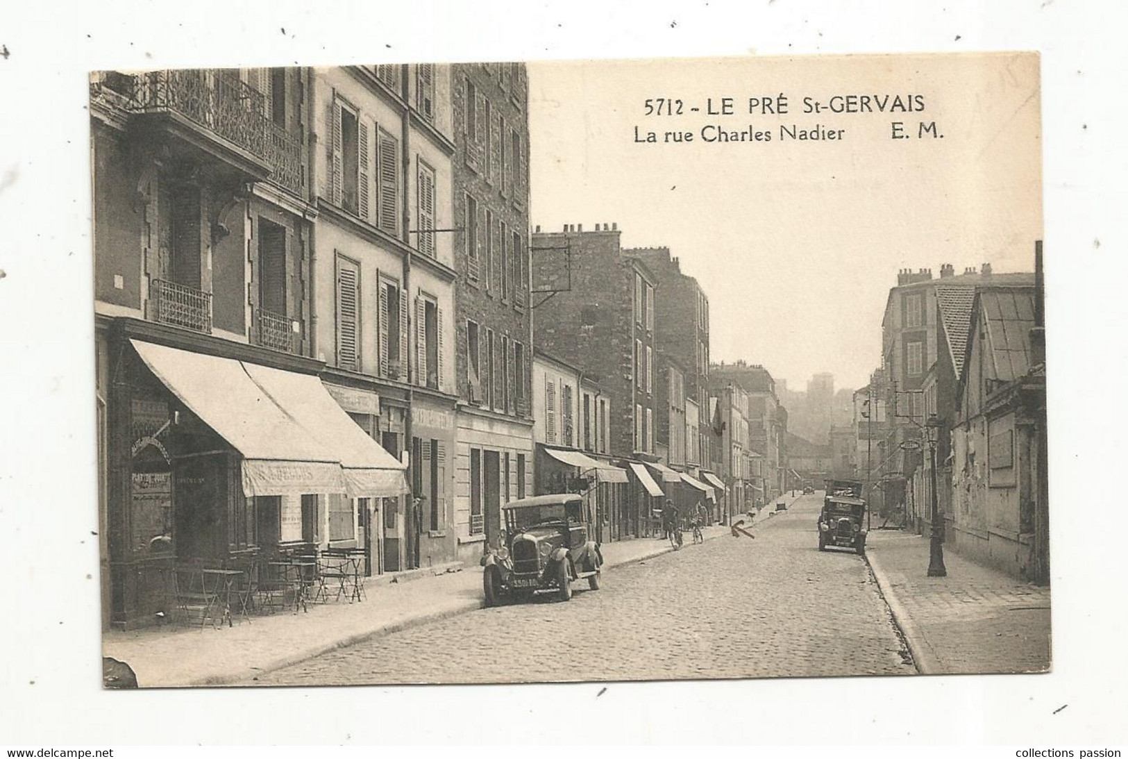 Cp , 93 , LE PRE SAINT GERVAIS ,la Rue CHARLES NADIER ,automobiles , Café ,  Vierge - Le Pre Saint Gervais