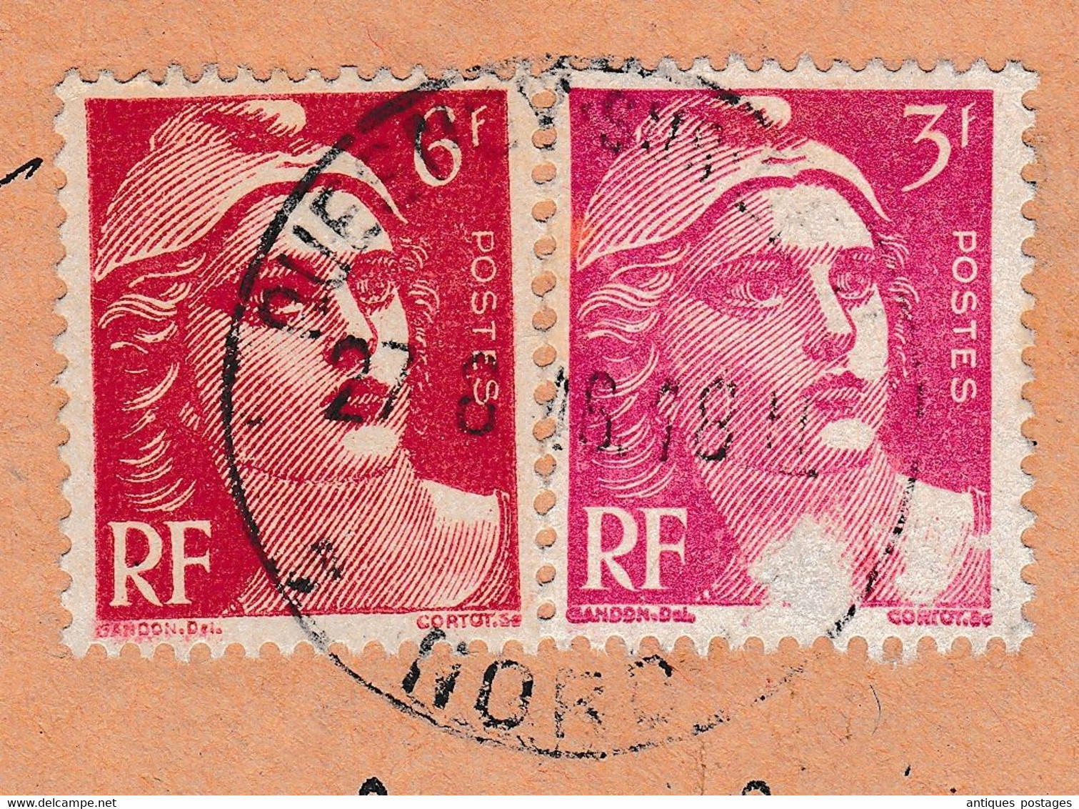 Lettre Recommandée 1946 Quesnoy Sur Deule Nord Marianne De Gandon 6 Francs  + 3 Francs - 1945-54 Marianne De Gandon