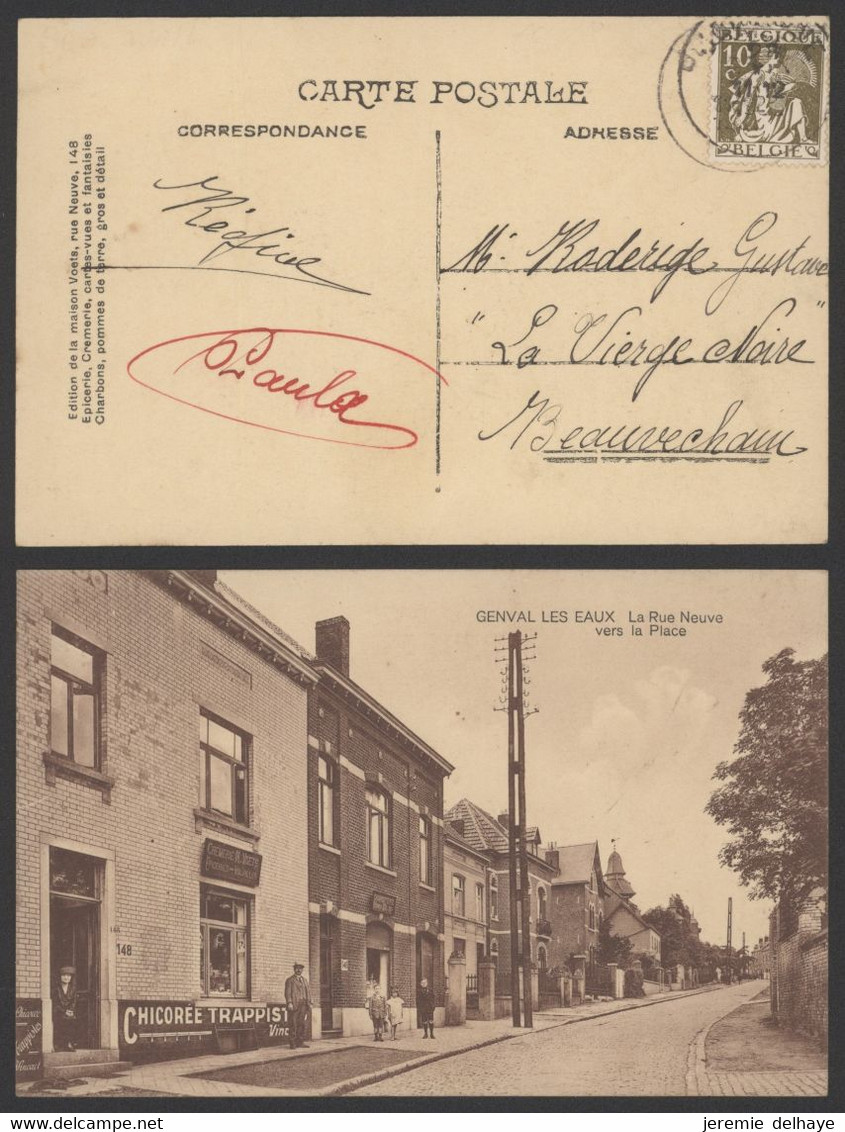 Carte Postale - Genval-Les-eaux : La Rue Neuve + Cremerie M. Voets & Plaque émaillée "Chicorée Trappiste" - Rixensart