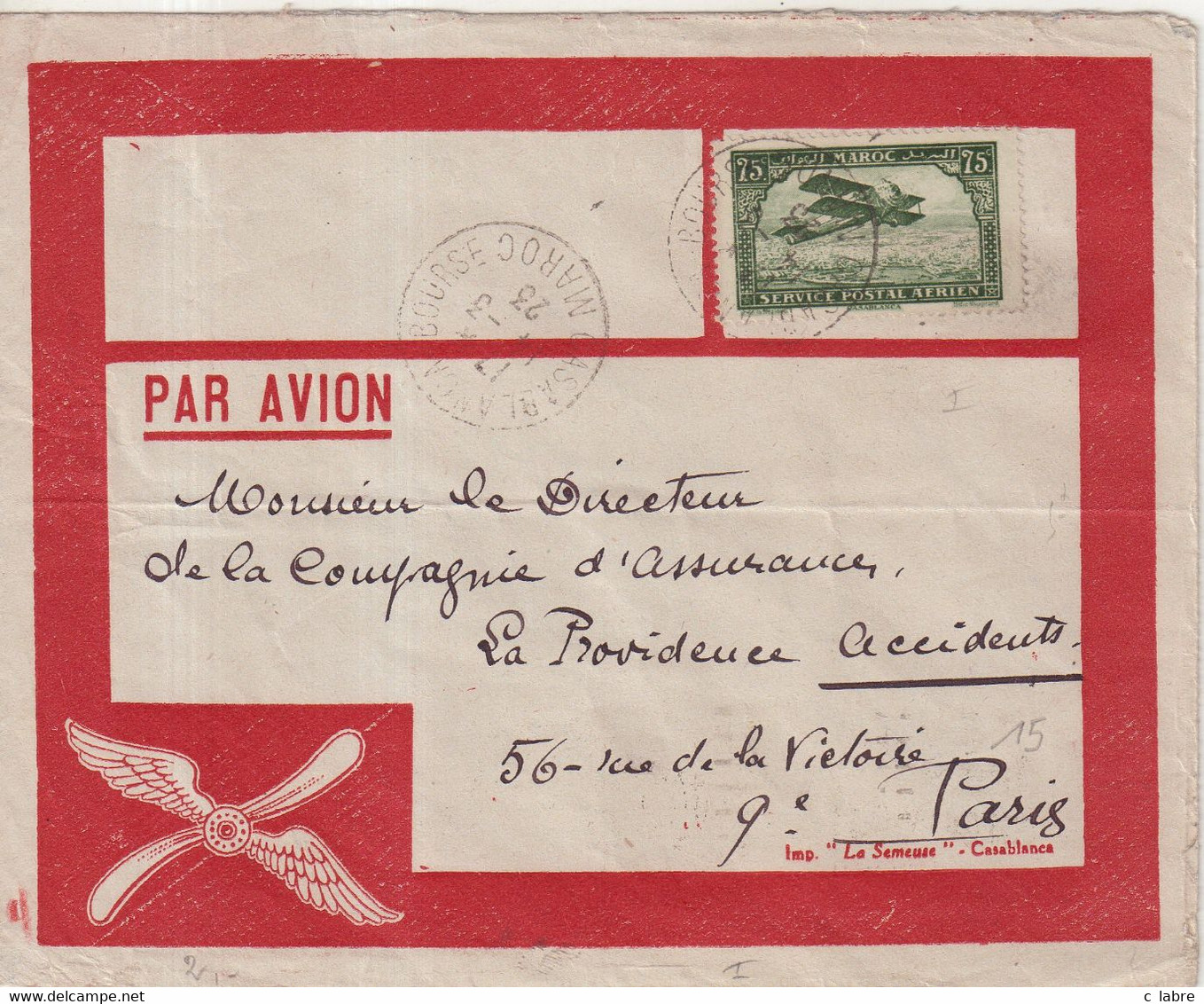 MAROC : PA . " CASABLANCA " . POUR PARIS . 1923 . - Covers & Documents