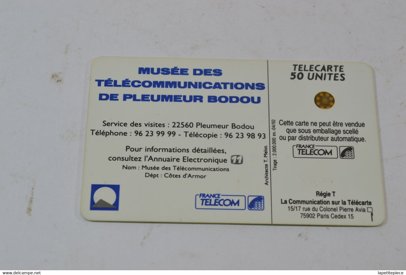(A) Ancienne Carte Téléphonique Télécarte 50 Musée Des Télécommunication De Pleumeur-Bodou - Teléfonos