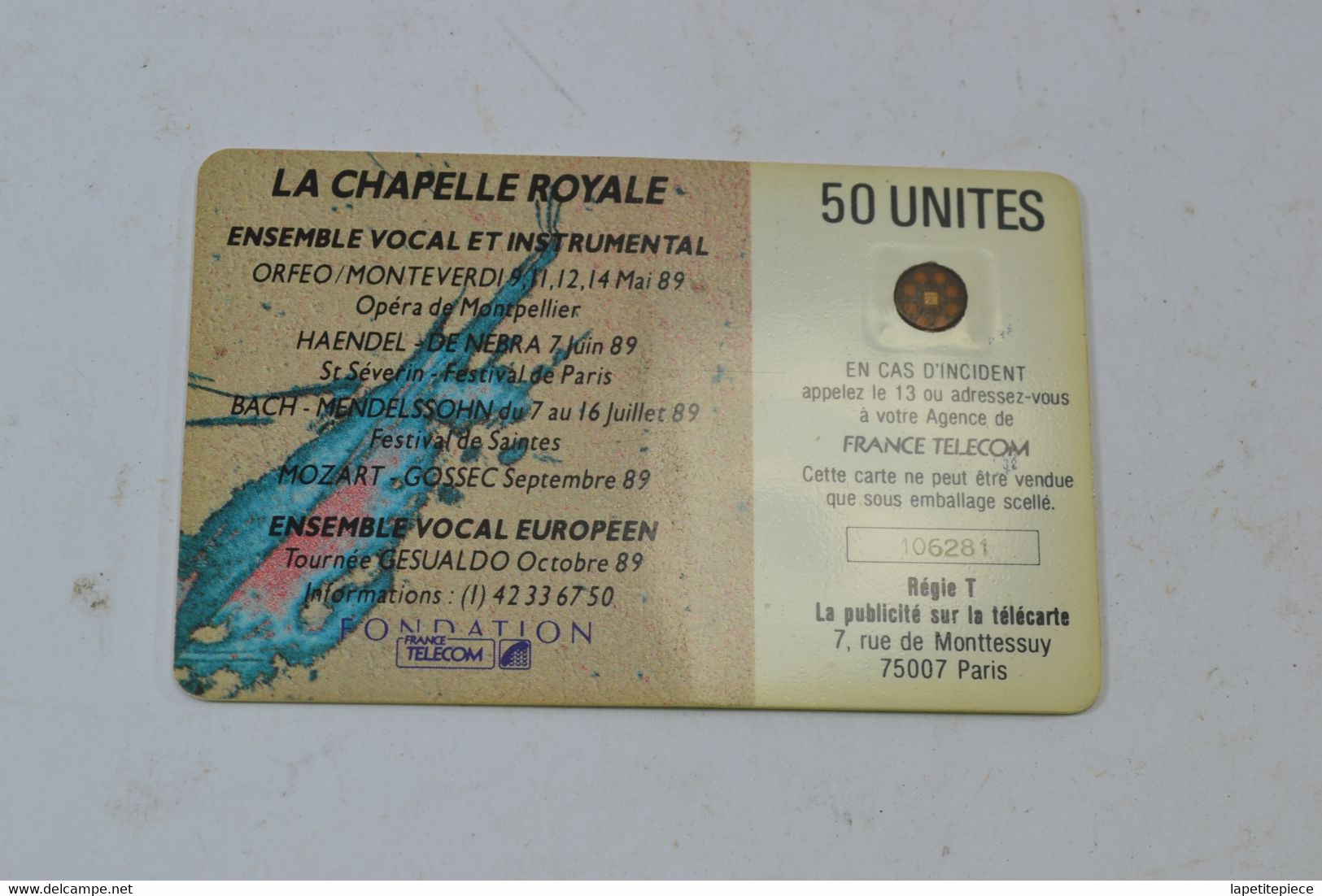 (A) Ancienne Carte Téléphonique Télécarte 50 La Fondation France Telecom Mecene De La Chapelle Royale - Téléphones