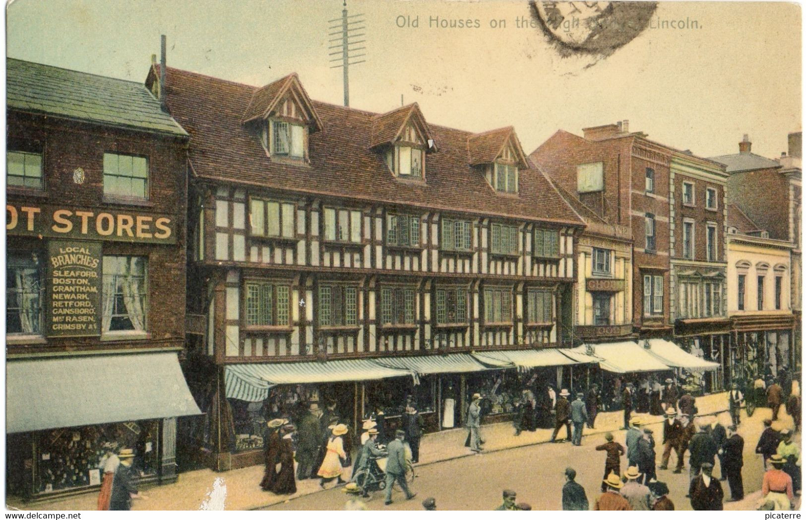 Old Houses, High Street, Lincoln 1905-"Note Dress/Hats Etc"!!(Boots Cash Chemists) - Lincoln