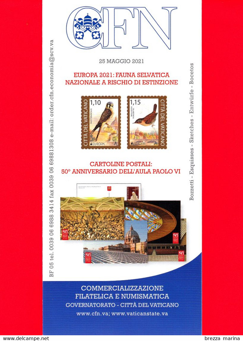 Nuovo - VATICANO - 2021 - Bollettino Ufficiale - Europa - Fauna - Uccelli - Cartoline - Aula Paolo VI - BF 05 - Covers & Documents