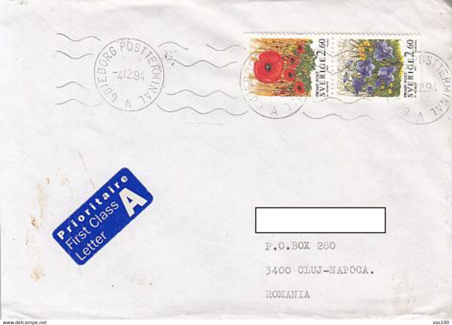 FLOWERS STAMPS ON COVER, 1994, SWEDEN - Brieven En Documenten