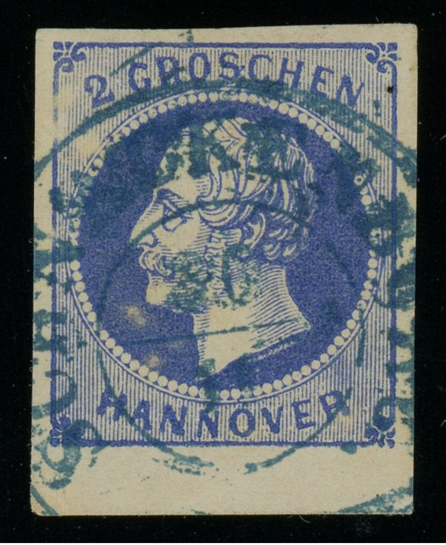 Hannover 1859 2Gr Ultramarine Used With SCHNACKENBURG Postmark In Blue, Sheet Margin At Bottom, Fault-free, MiNr. 15 - Hanover