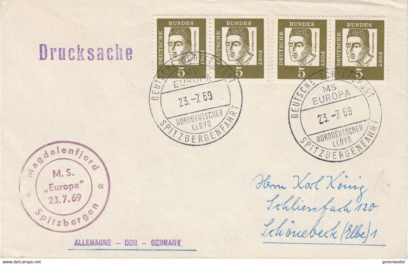 Spitsbergen 1969 Cover MS Europa Spitzbergenfahrt, Ca Magalenafjord Ca MS Europa 23.7.69 (53192D) - Other & Unclassified