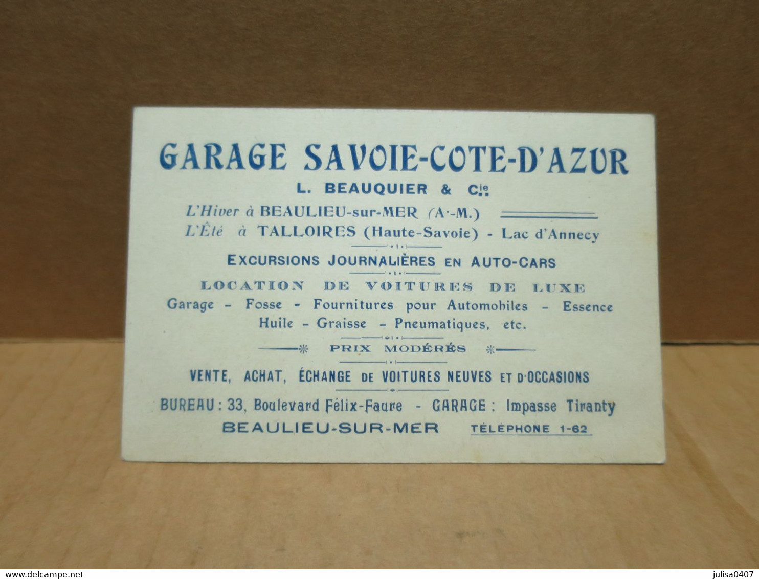 BEAULIEU SUR MER Et TALLOIRES (06-74) Carte De Visite Garage Savoie Cote D'Azur Beauquier - Beaulieu-sur-Mer