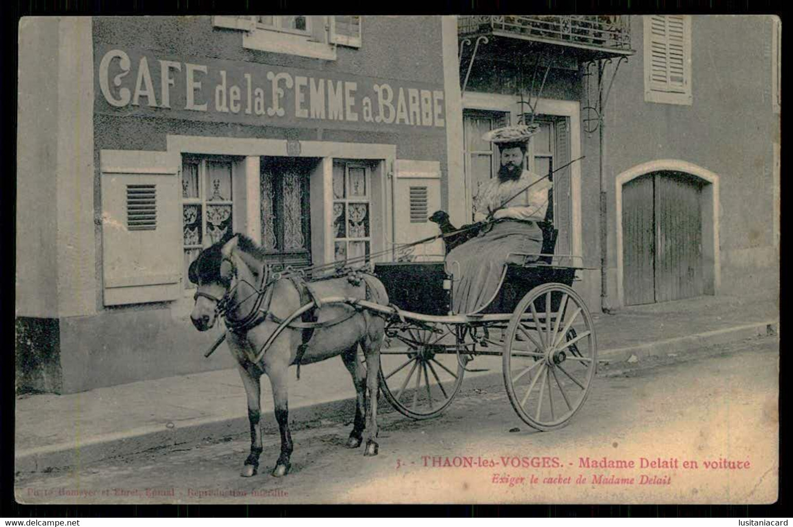 FRANCE-THAON-LES-VOSGES -«Café De La Femme A Barbe» Madame Delait En Voiture.(Photo Homeyer Et Ehret Nº 3) Carte Postale - Caffé