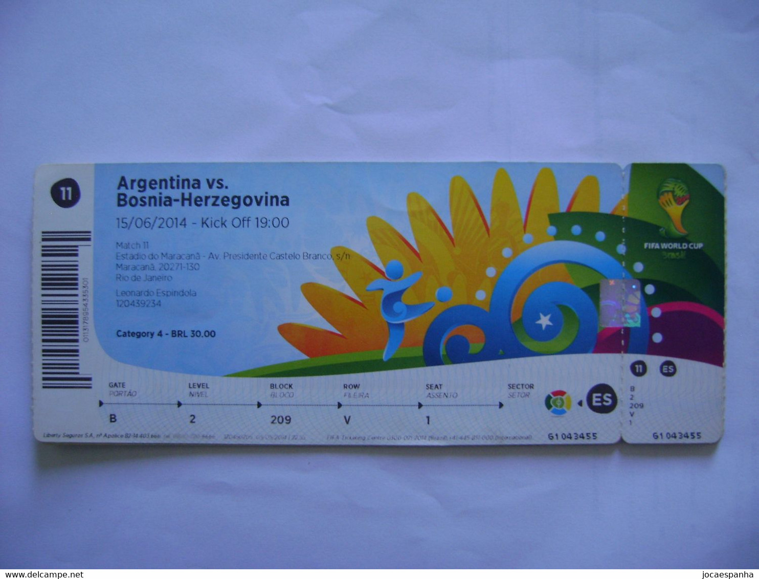 BRASIL / BRAZIL - TICKET 11 GAME ARGENTINA X BOSNIA-HERZEGOVINA WORLD CUP FOOTBALL / SOCCER 2014 IN THE STATE - Tickets - Entradas