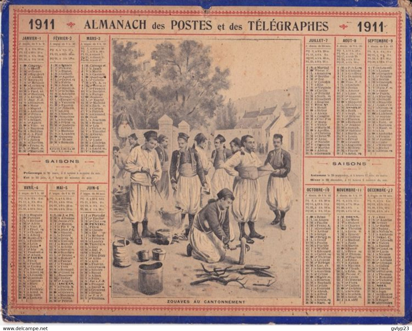 ALMANACH DES POSTES ET DES TELEGRAPHES/ 1911/ ZOUAVES AU CANTONNEMENT - Big : 1901-20