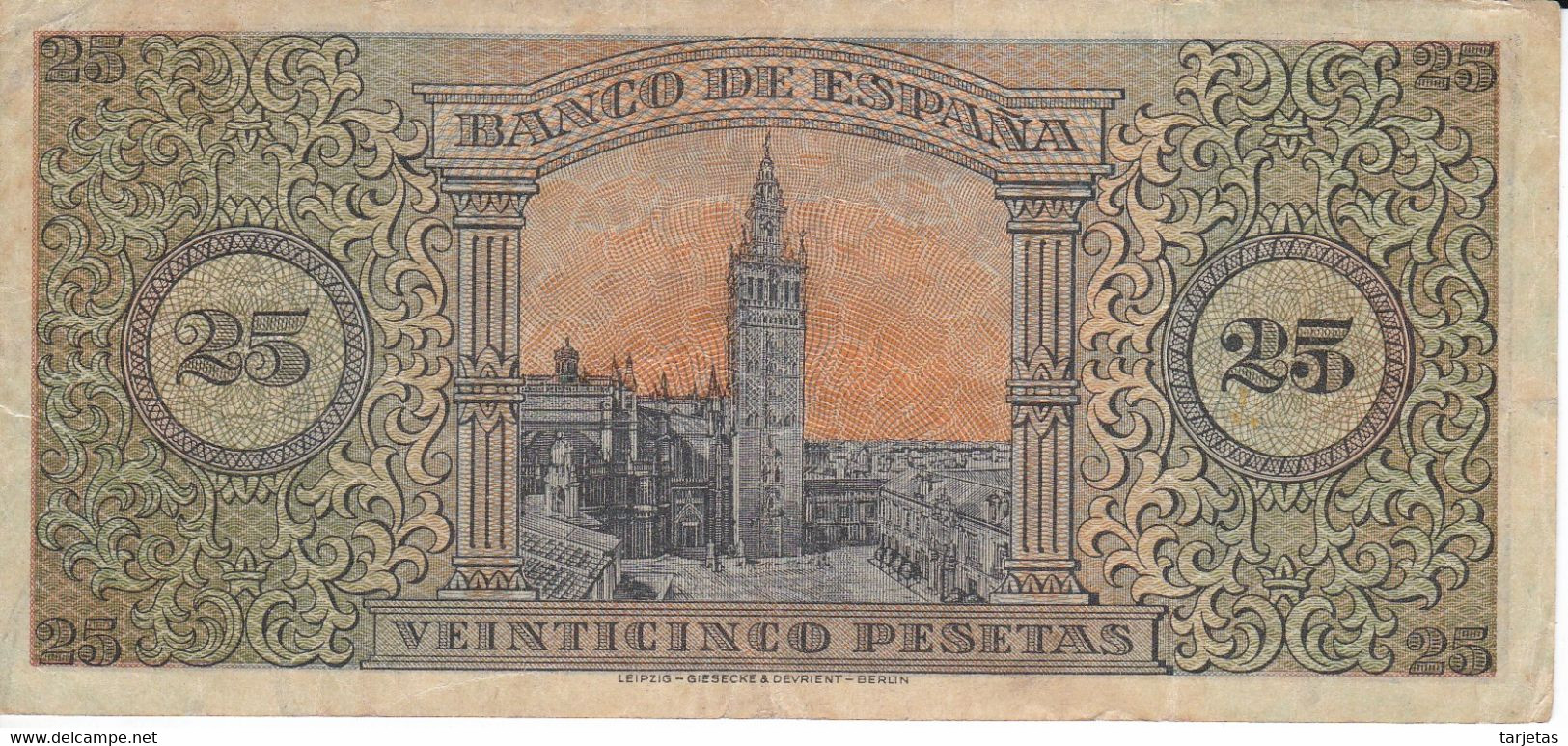 BILLETE DE BURGOS DE 25 PTAS DEL 20/05/1938 SERIE E EN CALIDAD MBC (VF) (BANKNOTE) - 25 Pesetas