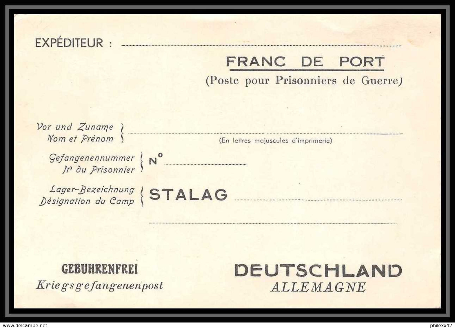 8052 Kriegsgefangenenpost Prisonniers France Guerre 1939/1945 Carte Postale Franchise Militaire (postcard) Neuve Tb - Guerra De 1939-45