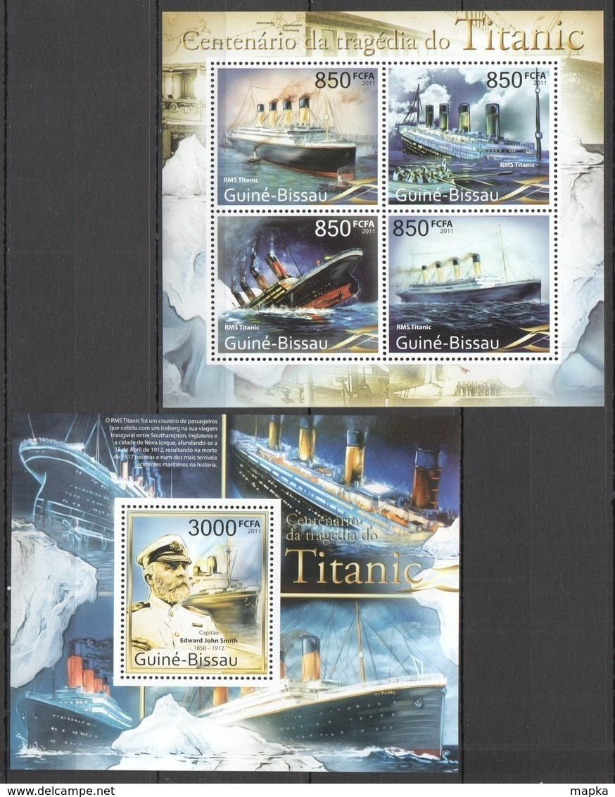 BC638 2011 GUINE GUINEA-BISSAU TRANSPORT SHIPS CENTENARY TRAGEDY TITANIC BL+KB MNH - Ships