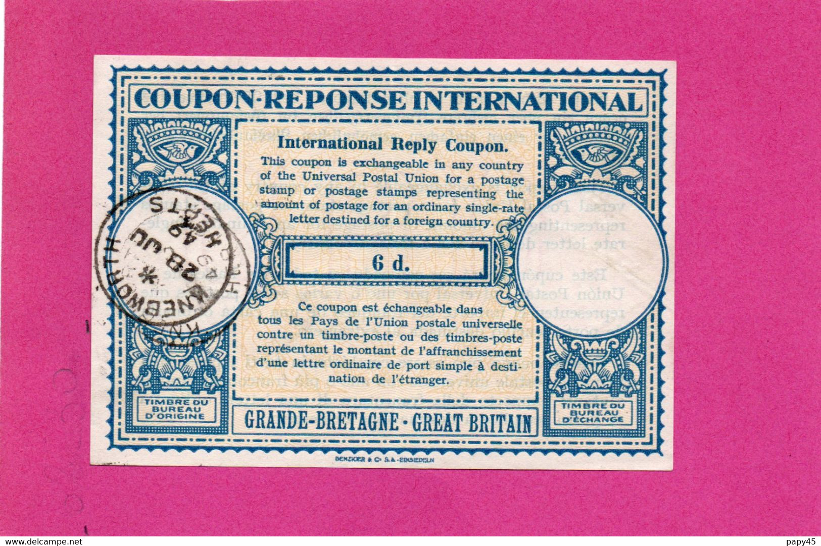 COUPON - REPONSE    INTERNATIONAL     GRANDE - BRETAGNE    Cad   KNEBWORTH  HERTS - Antwortscheine