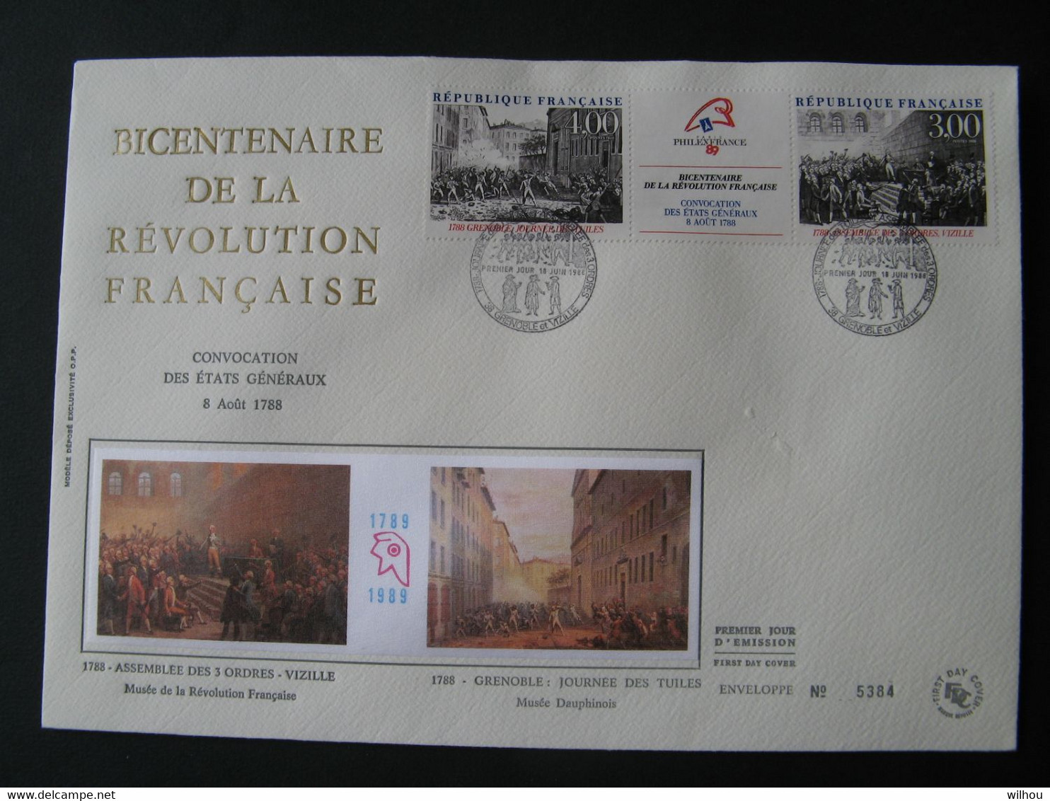 GRANDE ENVELOPPE NUMEROTEE BICENTENAIRE DE LA REVOLUTION CONVOCATION DES ETATS GENERAUX 18/6/1988 - 1980-1989